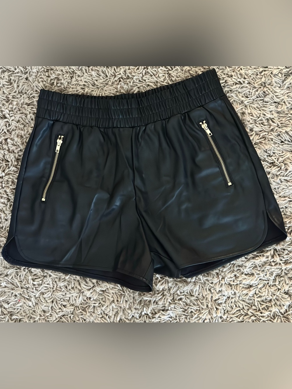 Ci Sono Black Faux-Leather Shorts with Gold Zippers